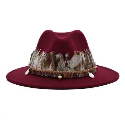 China FEDORA HAT Men's Big Cornice Outdoor Gold Feather Jazz Hat Women's Big Cornice National, Player's Hat for sale