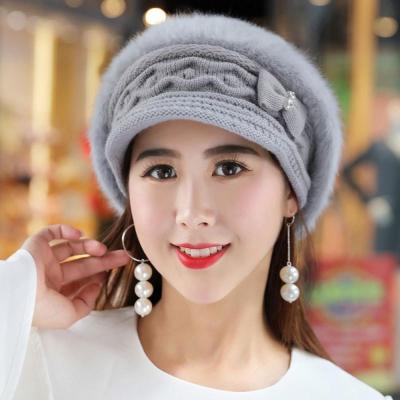 China COMMON Warm Sale Girl Winter Rabbit Fur Hat Winter Knitted Hat Knitted Hat for sale