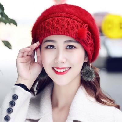 China Fashion Girl Winter COMMON Rabbit Fur Hat Winter Knitted Hat Knitted Hat for sale