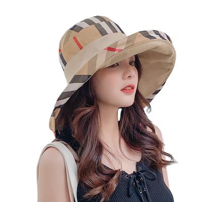 China New daily life basin hat Korean plaid fisherman's double-sided hat for women's travel for sale