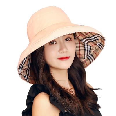 China New Daily Life And Korean Fisherman Hat Summer Super Big Gutters Female Spring Hat Female Spring Hat Double Side Lattice Contrast Color for sale