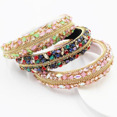 China Luxury Pretty Lady New Baroque Fashional Sponge Color Rhinestone Headband Street Exhibition Photography Fake Color Stone Hair Accessories for sale