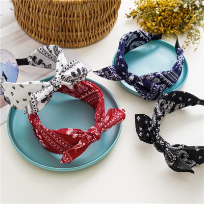 China Fashional Lovely Madame Exotic Headband Printed Cashew Flower Rabbit Ear Headband For Women Hair Accessories for sale