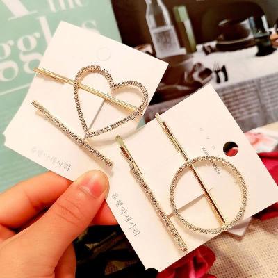 China Trendy Fashion Rhinestone Hairpin Set With Hollow Love Hair Clip Simple Geometric Round Wedding Hair Accessories Women Barrtte for sale