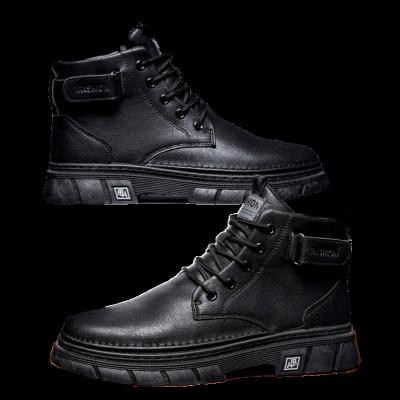 China Waterproof Martin Boots for Men's New Autumn Summer British Motorcycle Black Work Boots for Men's Mid Top Leather Shoes for sale