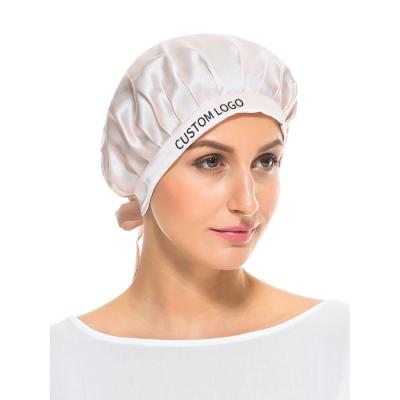 China Wholesale Striped Silk Hood and Hair Brim Wraps with Logo Custom Tied Hiair Silk Night Shower Cap for Women Pure Silk Hat for sale