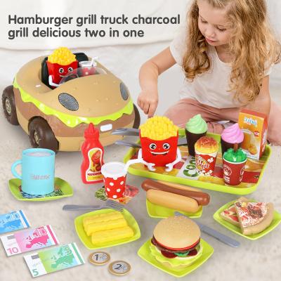 China DIY Fast Food Food Truck Hamburger Car Toddler Kid Burger Pizza Fries Learning Playset DIY Food Cooking Pretend Play Toy Kids Kitchen Set for sale