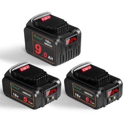 China Machine tools Waitley 18V 5Ah 6Ah lithium battery for DeWalt DCB184 DCB200 20V 18Volt 18v 9000mAh rechargeable power tool kit for sale