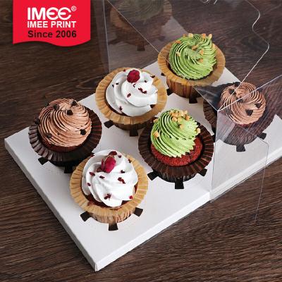 China Different Types Recyclable IMEE Paper Square Round Plastic Pop Up Fancy Light Larger Cupcake Box No Glue Bakery Box Muffin Box With Ribbon for sale