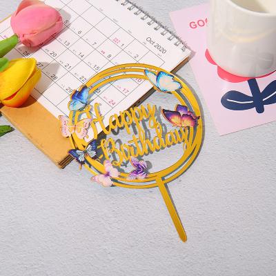 China Happy Birthday Fashion Colorful Wedding Toppers Butterfly Acrylic Cake Topper For Cake Toppers Acrylic for sale