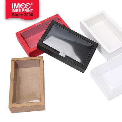 China Wholesale Recycled Materials IMEE Custom Printed Luxury Handmade Luxury Rigid Paper Cardboard Black Plain Empty Gift Box With Clear Cover for sale