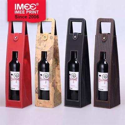 China Universal Single Stain Bag PU Biodegradable Multiple Colors IMEE Wine Gift Box Package Leather Wine Packaging Box for sale