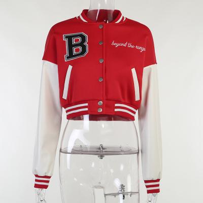 China Custom Made Patchwork Cropped Baseball Jacket Autumn Winter Womens Cropped Varsity Jacket Viable zu verkaufen