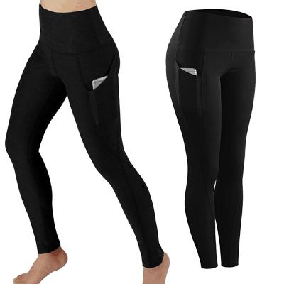 China Breathable High Waist Hip Solid Color Ladies Long Pants Gym Sports Pants Side Pocket Yoga Lifting Running Pants for sale