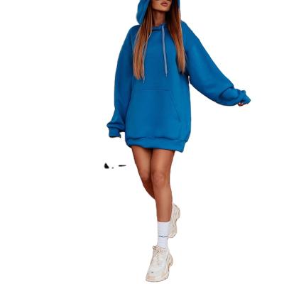 China Anti-wrinkle Women's Hoodies Women's Autumn Solid Color Casual Loose Sweatshirt Hooded Long Dress for sale