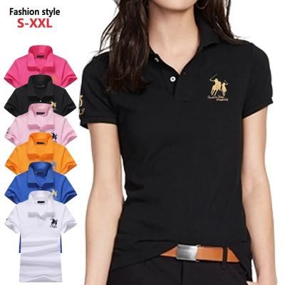 China Anti-wrinkle fashion brand polo shirts tops summer new short sleeve women's casual polo shirts cotton lapel ladies where polo shirts slim women's S-2XL for sale