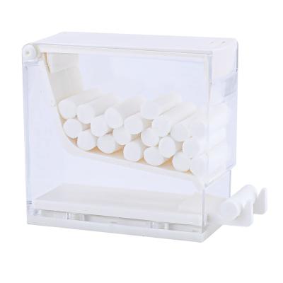 China Four Colors Cotton Roll Dispenser Divider Press Type Holder Cotton Swab Storage Box Acrylic Cotton Dispenser for sale