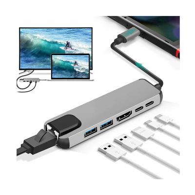 China Type-C in-1 Portable USB-C Hub Portable Multi-port 6 Adapter with 4K HDTV RJ45 Ethernet LAN for Nintendo Switch for sale