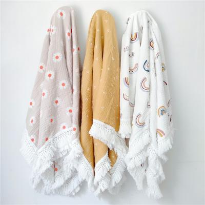 China C'dear Tassel Wearable Muslin Baby Blanket Neutral Receiving Blanket for Boys and Girls White Wraps Muslims Wrap Blankets Bear for sale