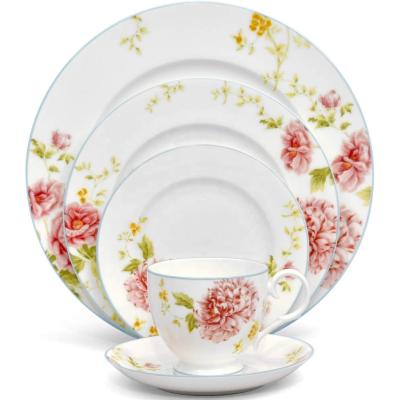 China Viable Design 20pcs Luxury Royal Floral Restaurant Decal Kitchen Bone China Home Dinner Dishes Bowls Dinnerware Set for sale