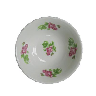 China Sustainable Daily Use Round Salad Bowl Porcelain Cut Edge Ceramic Salad Bowl Soup Bowl With Flower Decal for sale