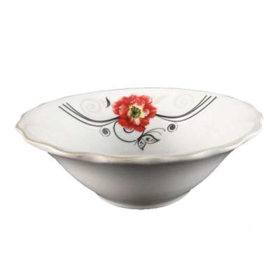 China Latest Unique Western Ceramic Design Bowl Cheap Porcelain Salad Bowl Cut White Edge for sale