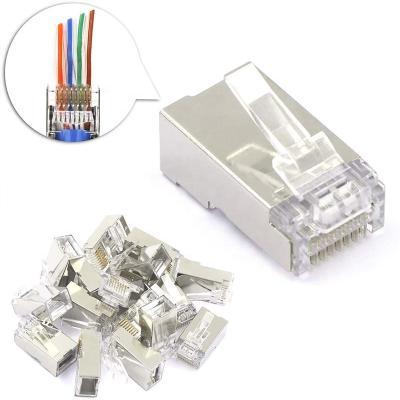 China Network Connection RJ45 Connector Pass Through 8P8C CAT6 Shielded Connector End Ethernet Modular Plug Te koop