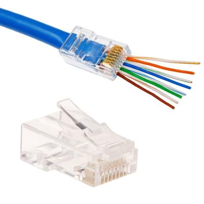 China Network Connection RJ45 CAT6 Connector Pass Through Ethernet RJ45 Plug In 8P8C Modular Plug Te koop