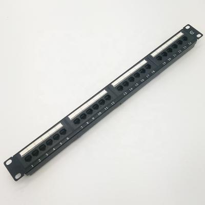 China Unshielded 24-Port Cat5e Teleommunication Patch Panel For 19-Inch Wallmount Or 1U Ethernet Network Black Rackmount for sale