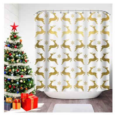 China Christmas Santa Custom Ready Made Shower Curtain Deer Christmas Tree Pattern Sustainable Fabric Shower Curtains for sale