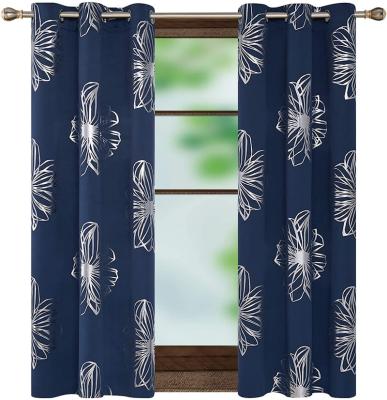 China Blackout Bonfull Navy Blue Color Blackout Drapes Insulated Curtain And Blackout Metallic Printing Thermal Energy Saver For Living Room for sale