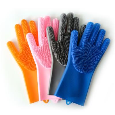 China Eco-friendly Silicone Cleaning Brush Scrubber Reusable Heat Resistant Gloves for Housework, Dishwashing Gloves for sale