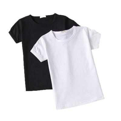 China OEM Girls Solid Color Shortsleeve Baby Kid T-shirts Cotton White Anti-Shrink Top Black White T-shirt 0-12 Years for sale