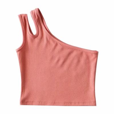 China New Arrival Fitness One Shoulder Ribbed Yoga Tops QUICK DRY Women's Sleeveless Tank Crop Top for sale