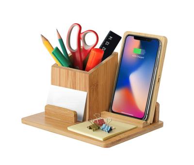 China Mobile Phone Wooden Box Desktop Organizer 15W 10W Phone Charger Holder Dock Bamboo Fast Charging Wireless Station for sale