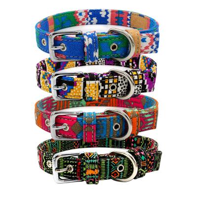 China Custom Coated Eco-Friendly Luxury Colored Patterns Personalized Bohemian Dog Collars Style Webbing For Small Medium Large Dogs for sale