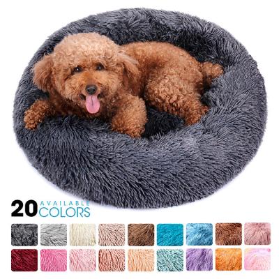 China Travel Travel Pet Supplies Original Plush Shag Around Pet Comfortable Fur Cuddler Calming Pet Beds Donut Luxury Dog Bed for sale