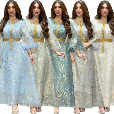 China 2022 New Comfortable Feel Fashion Solid Color Satin Robe Women Party Evening Ruffles Modest Abaya Puff Sleeve Islamic Clothing For Muslim for sale