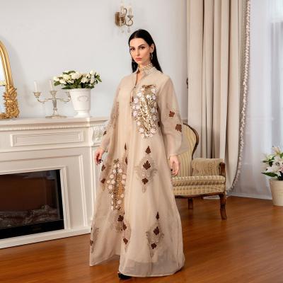 China Contrast Sensation Long Dresses 2022 New Elegant Color Large Size Slim Comfortable Islamic Satin Women Plus Size Embroidery Muslim Abaya Women Dresses for sale