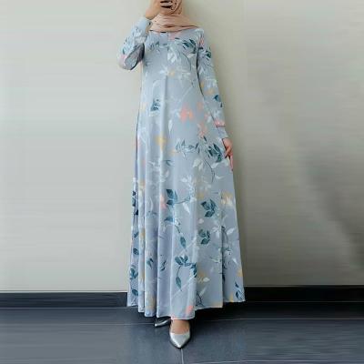 China Elegant Style New Fashion Printed Long Skirt Muslim Chiffon Pleated Floral Print Dress for sale