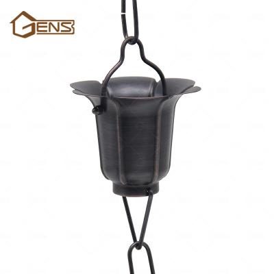 China Antique Bronzed Drainage Garden Cup Black Rain Chain And Watering Gutter for sale