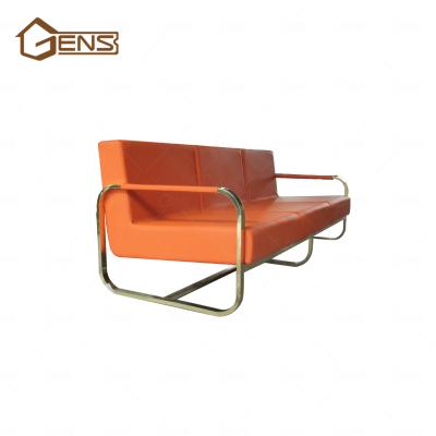 China Design office sofa set soft modern simple orange conference and leg living room 3 seater soft orange PU leather and copper sofa for sale