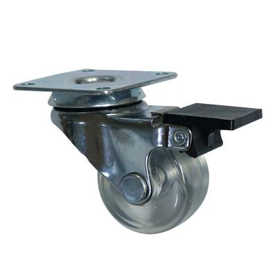 China PIVOT Wholesale 35MM Transparent Flat PU Caster Wheel With Plate And Brake for sale