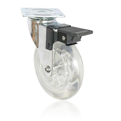 China 100mm 4 Inch Clear Gel Wheel PU Silicon Transparent Caster Swivel Caster With Brake Furniture 60X60 for sale