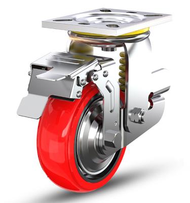 China Flat Free Red Heavy Duty Caster 4 Inch Wheel Caster With Brake for sale