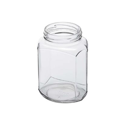 China Hexagonal Glass Jar 375ml Tall Glass Jar for Jams Jellies Honey Sauce Pickled Cucumber Pepper Powder Mayonnise for sale