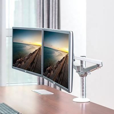 China Mordern Silver Aluminum Alloy Extendable Arm Desk Bracket For Dual LCD Led Monitors for sale