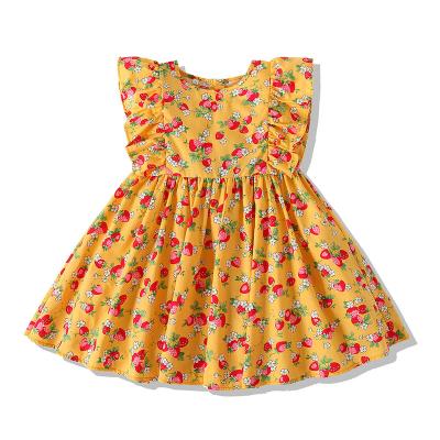 China Boutique Breathable Customize Kids Clothing 100%cotton Pastoral Style Yellow Sleeveless Floral Summer Girls Dress for sale