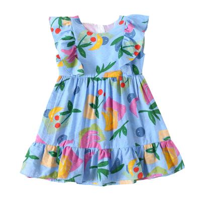 China Breathable Customize Girls Sleeveless Dress Super Soft Stretch High Quality Kids Print Fashion Blue Dress for sale