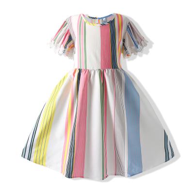 China Breathable Baby Customize Rainbow Stripe Princess Dress Kids 100%Polyester Soft Skirt Kids Party Girls Dresses for sale